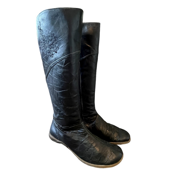 NEW! Josef Seibel 42 Romika Nelly Leather EMBROIDERED Riding Boots Tall Black 11